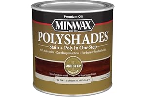 Minwax PolyShades Wood Stain + Polyurethane Finish – ½ Pint, Bombay Mahogany, Satin, Brown