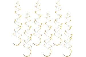 Gold Hanging Swirl Party Decorations, 36 Pcs Foil Ceiling Hanging Swirls Plastic Streamer Decoration for Birthday Wedding Chr