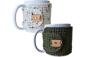 NANDY'S NOOK Olive and Oatmeal Cozy Covers for Mugs with Wooden Cup and Saucer Button