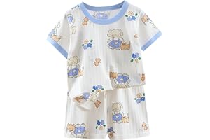 Soft Cotton 𝐏a𝐣amas for Toddler Boys Girls Short Sleeve 𝐏a𝐣ama Sets Baby Cute Cartoon 2-Piece 𝐒lee𝐩wear 𝐋oun𝐠ewear