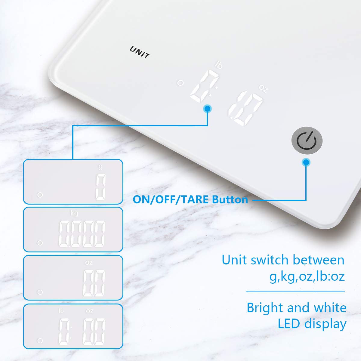 Vitafit 22lbs/10kg Digital Kitchen Scale, Multifunction Food Scale with LED Screen Display,Tempered glass platform,Batteries Included