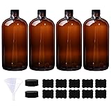 HWASHIN 4 Pack 32 oz Amber Boston Round Glass