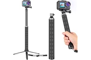 TELESIN Selfie Stick Tripod, 35.5'' Carbon Fiber Waterproof Extension Pole Monopod for Max Hero 13 12 11 10 9 8 7 6 5, DJI Action 3 4 5, DJI Pocket 3, Insta360 X3 GO3 Ace Pro Accessories