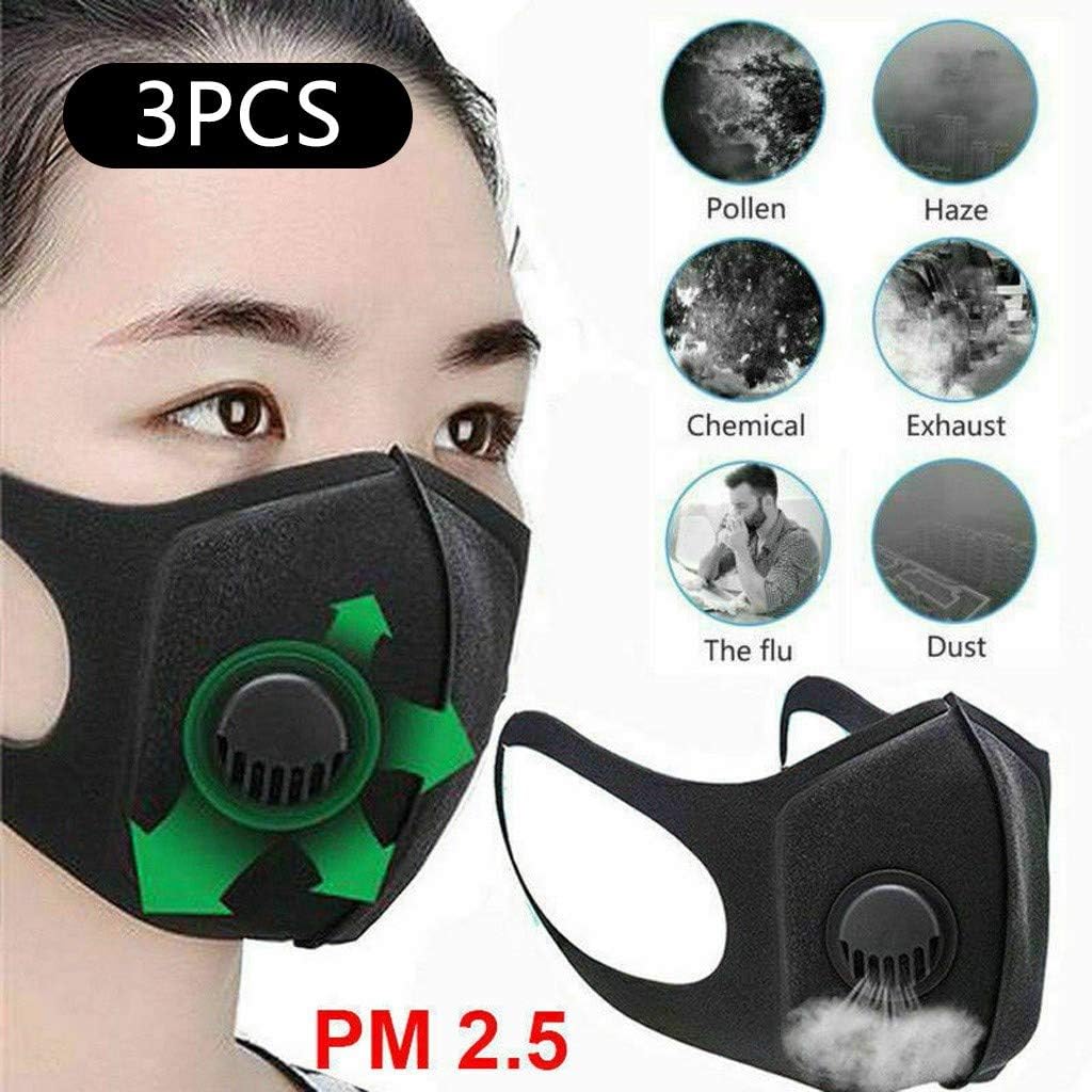 KangCat 3PCS Outdoor Anti Smoke Dust Air Purifying Face Shield Carbon Filter Multi Layer Unisex, Washable and Reusable Face Shield with Elastic Ear Loop Cover Full Face Anti-Dust
