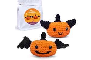 NestledCrafts Crochet Kit for Beginners Kids, Amigurumi Crochet Animal Kit, Easy Learn to Crochet with Step-by-Step Video Tutorials (Pumpkins for Halloween)