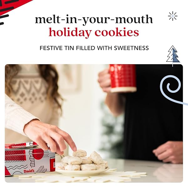 DAVID’S COOKIES HAPPY HOLIDAYS BUTTER PECAN MELTAWAY COOKIES IN SWEET SAMPLER TIN – SOFT BUTTERY COOKIES WITH CRUNCHY PECANS – FESTIVE GOURMET BAKERY DESSERT GIFT BASKET FOR CHRISTMAS AND HOLIDAY CELEBRATIONS