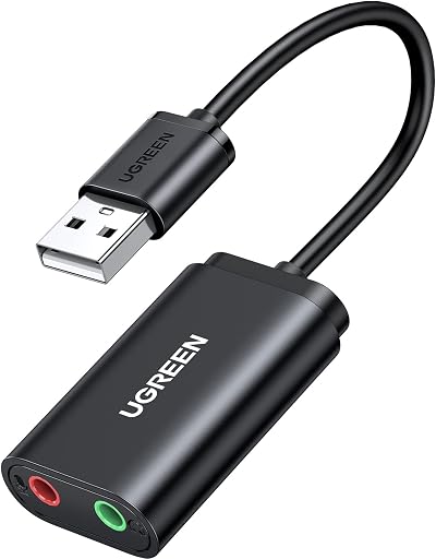 UGREEN USB Sound Card 2.0 to 3.5mm Headphone Mic Adapter DAC HS-100B