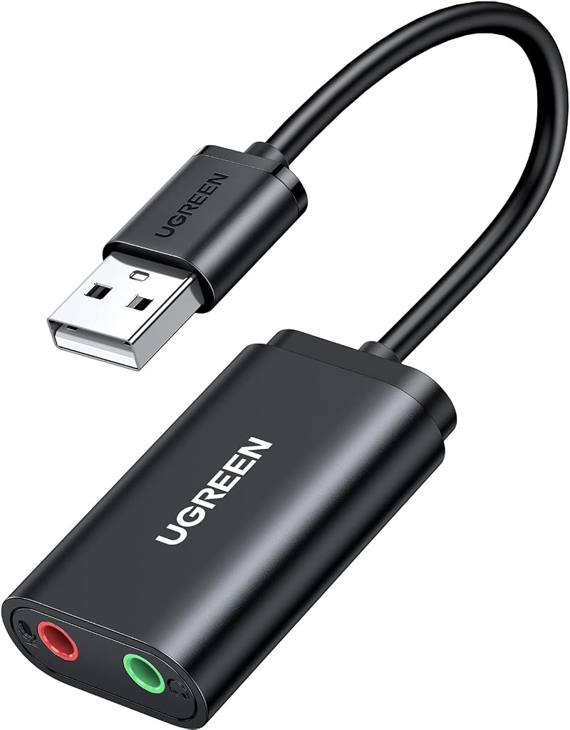 UGREEN USB Sound Card 2.0 to 3.5mm Headphone Mic Adapter DAC HS-100B