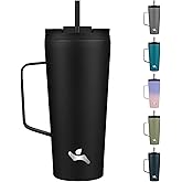 Konokyo Insulated Tumbler with Handle and Straw, 22 OZ Travel Coffee Mug Stainless Steel Cup Metal Water Bottle,Black
