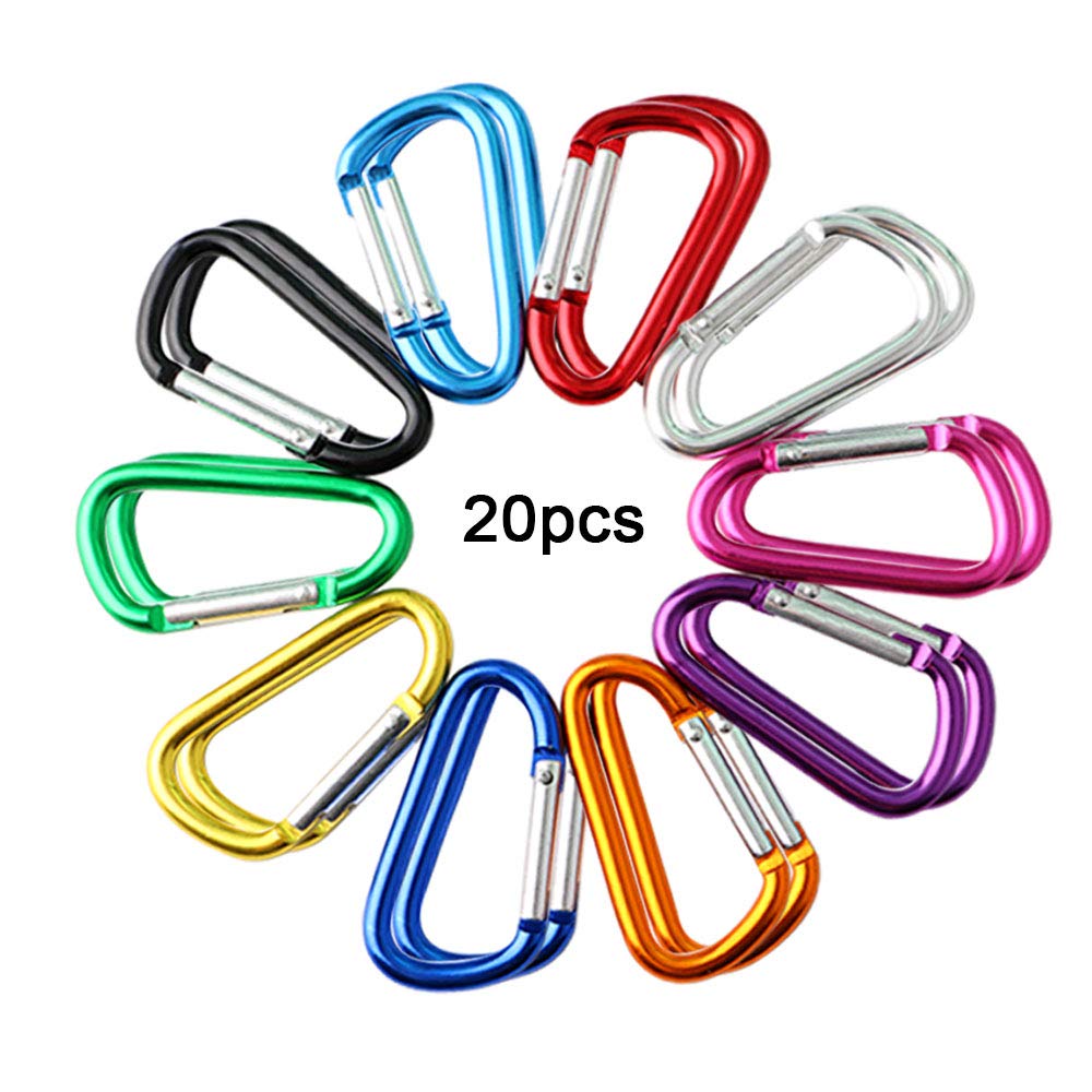 QitinDasen 20 Pieces D-Shaped Multifunction Aluminum Carabiner Keychain Clip, 5 cm Mini Carabiner Keychain Snap Hook (Not for Climbing)