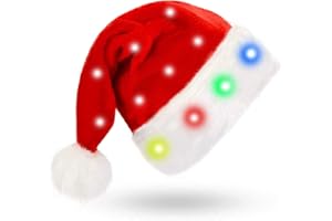 BLEVLA Light Up Santa Hat for Adults and Kids Light Up Christmas Hats Caps Blinking Color-Changing Santa Cap with Flash Lights
