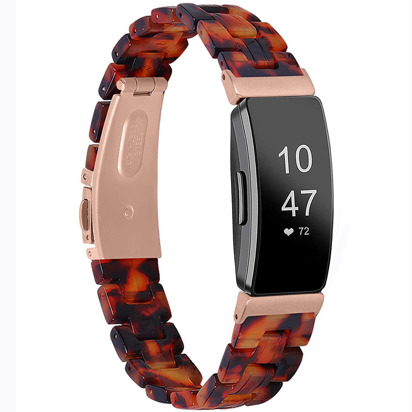 Miimall Resin Strap Compatible with Fitbit Inspire/Inspire HR, Waterproof and Lightweight Band with Stainless Steel Buckle Adjustable Smartwatch Strap Bracelet for Fitbit Inspire/Inspire HR(Tortoise)