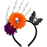 Gothic Skeleton Hand Headband with Skull, Roses & Butterfly for Women | Bold gothic headpiece for Halloween, cosplay, costume parties, masquerades, photoshoots and dark-inspired looks.