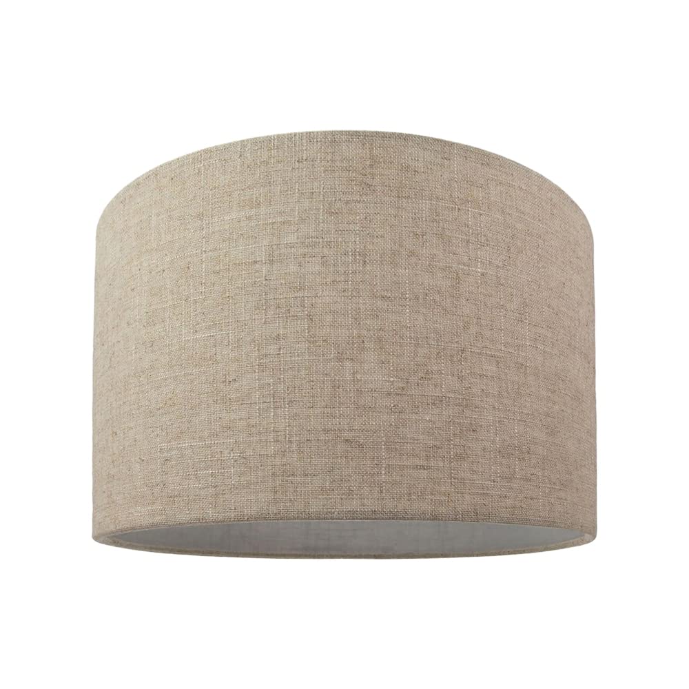 Contemporary and Stylish Natural Linen 12" Drum Lamp Shade in Oatmeal | 30cm Diameter | 60w Maximum by Happy Homewares