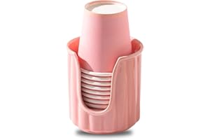 TANEW Kid Ceramic Bathroom Cup Dispenser with Stylish Vertical Stripes - Dixi Cup Dispenser & Mouthwash Cup Holder Holds 3oz Paper Cups for Rinsing Cups on Bathroom Vanity Countertops Glossy Rosepink