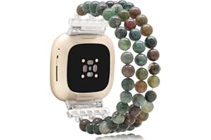 C&L Accessories Bracelets Compatible with Fitbit Versa 3 Bands/Versa 4 Bands/Fitbit Sense 2/Sense Bands for Women Men Beaded Gemstone