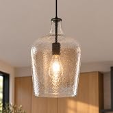 9.3" Blown Glass Pendant Lighting for Kitchen Island,Black Large Pendant Light Fixture with blown Thickened Glass,1 Light Farmhouse Hanging Light for Hallway,Bedroom, Living Room Tall 14 inch