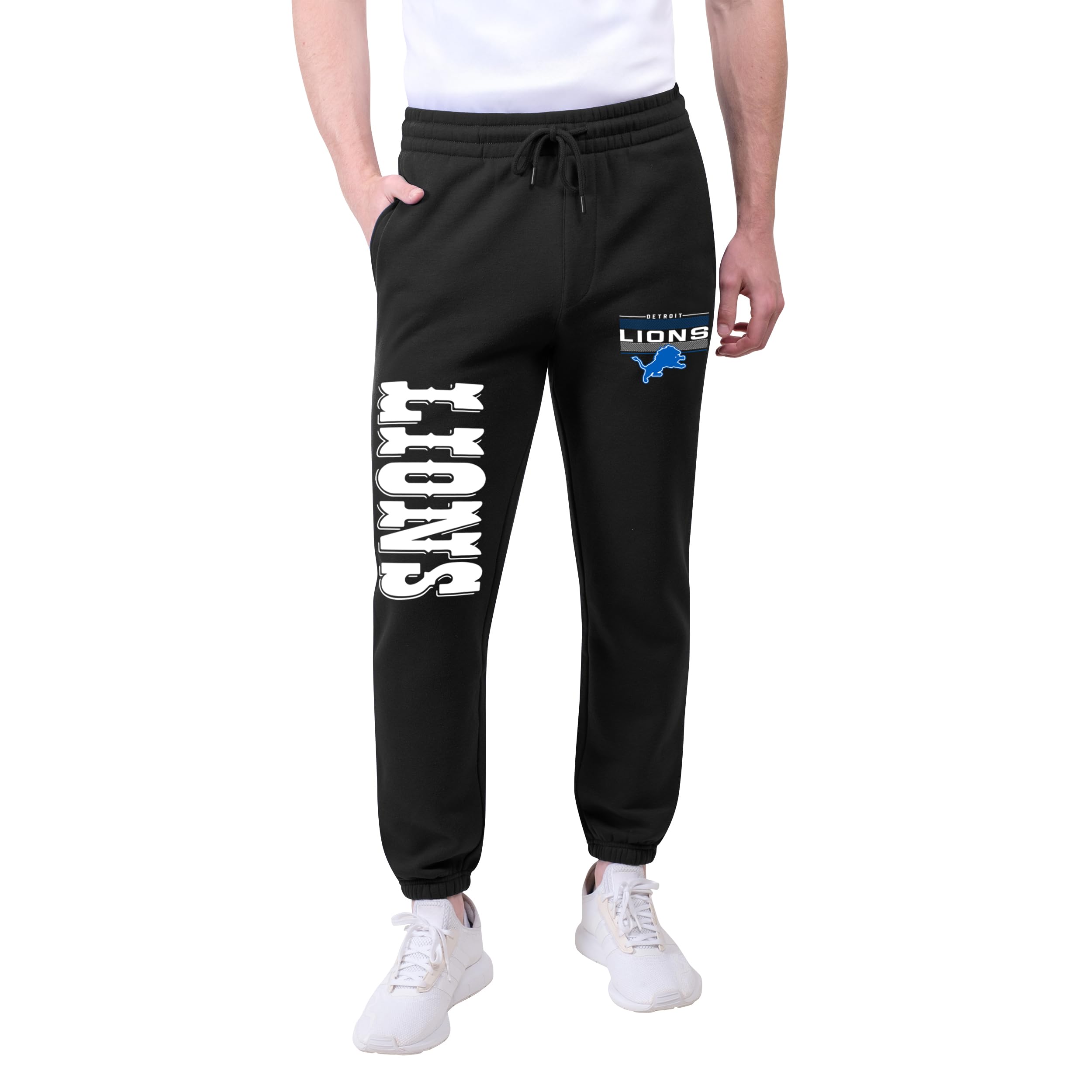 Ultra Game Adults NFL Official Super Soft Vintage Logo Jogger Sweatpants, Detroit Lions, Black, Large Image