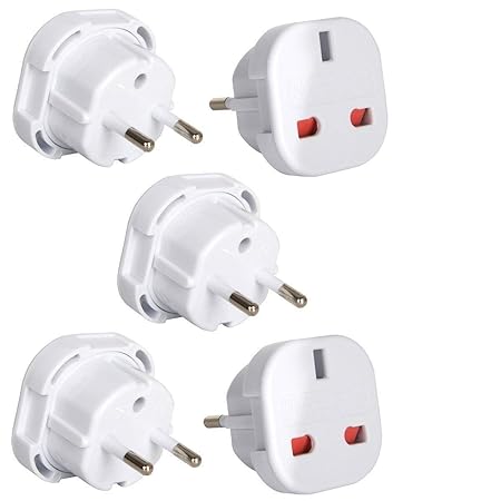 Tech Traders ® UK to EU Europa Europäischer Reiseadapter Weiß Stecker 2-polig, 5 Stück