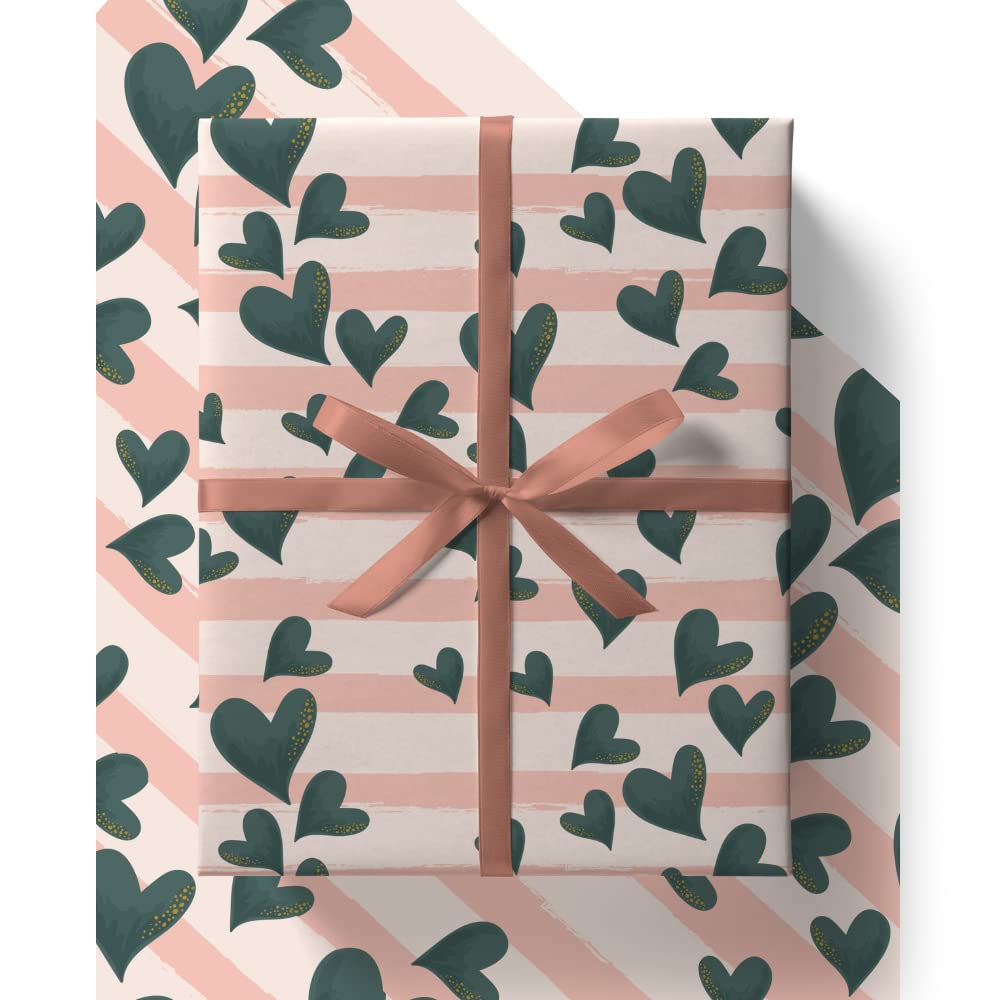 Mothers Day Wrapping Paper - HUGE 43% BIGGER [84cm x 60cm] Eco Friendly Recyclable Pink Hearts Gift Wrap for Wife Mum Girlfriend or Friend on Birthday or Mothering Sunday (4 Sheets & 4 Tags)