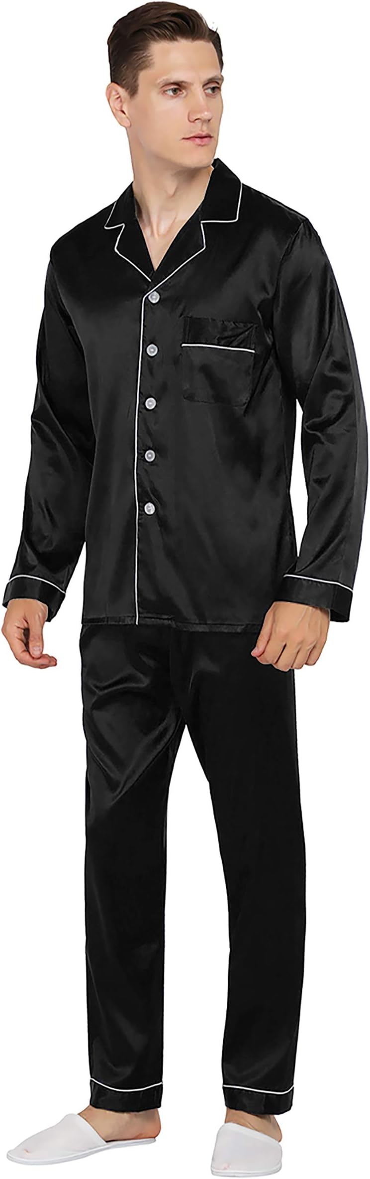YIMANIE Mens Satin Pajamas Set Classic Sleepwear Loungewear