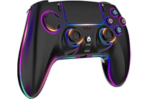MYSTILUCK Wireless Controller Compatible with PS-4/PS-3/PC/MAC/iOS/Android10/Steam Deck, Gamepad with 7 Colors RGB Lighting/Dual Vibration/Turbo/6 Axis Gyro Sensor/Headphone Jack/1500 mAh Battery