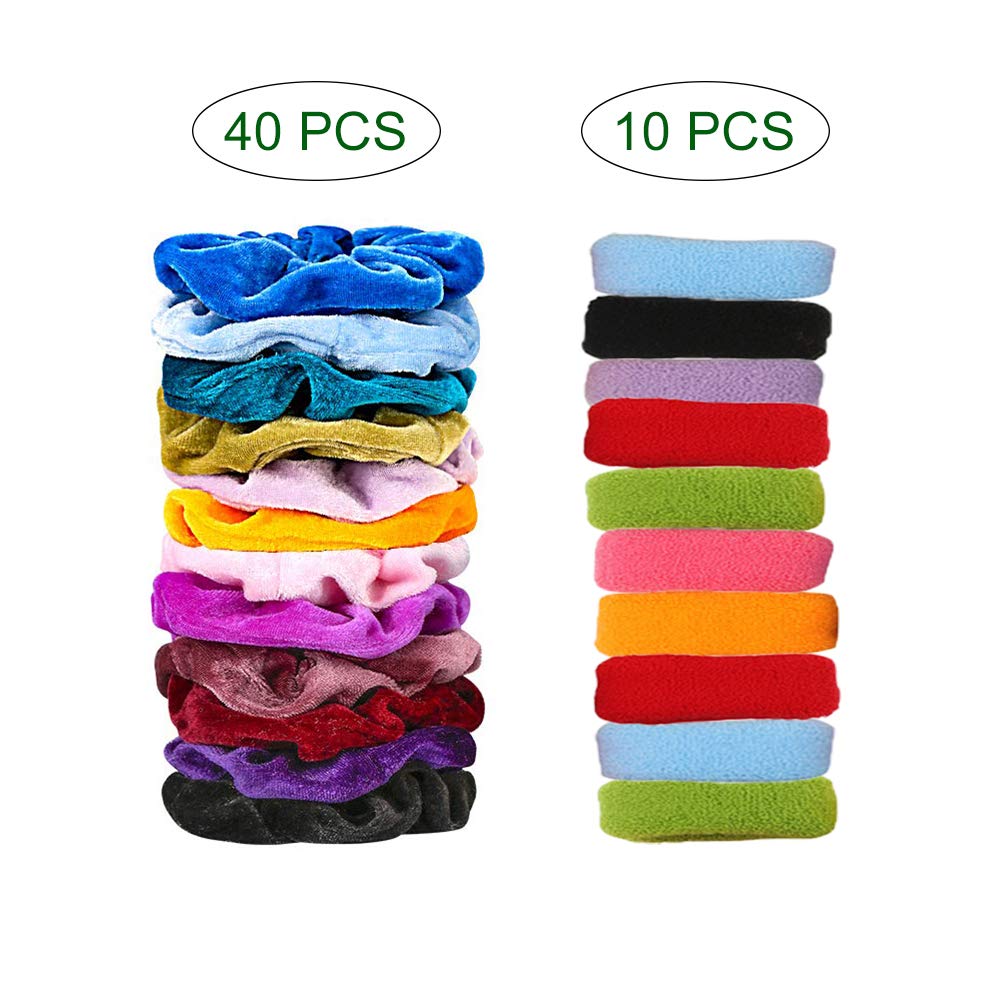 AUOTO 50 Pcs Velvet Hair Scrunchies Colorful Elastic Velvet Hair Bands Scrunchy Hair Ties Ropes Scrunchie for Women and Girls Hair Accessories