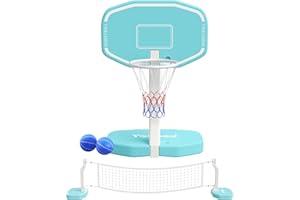 Yohood Pool Basketball Hoop or Pool Volleyball Net, 2 in 1 Pool Toys, Pool Accessories, and Pool Games for Inground Pools, Perfect for Kids and Adults to Enjoy Outdoor Summer Fun, Medium