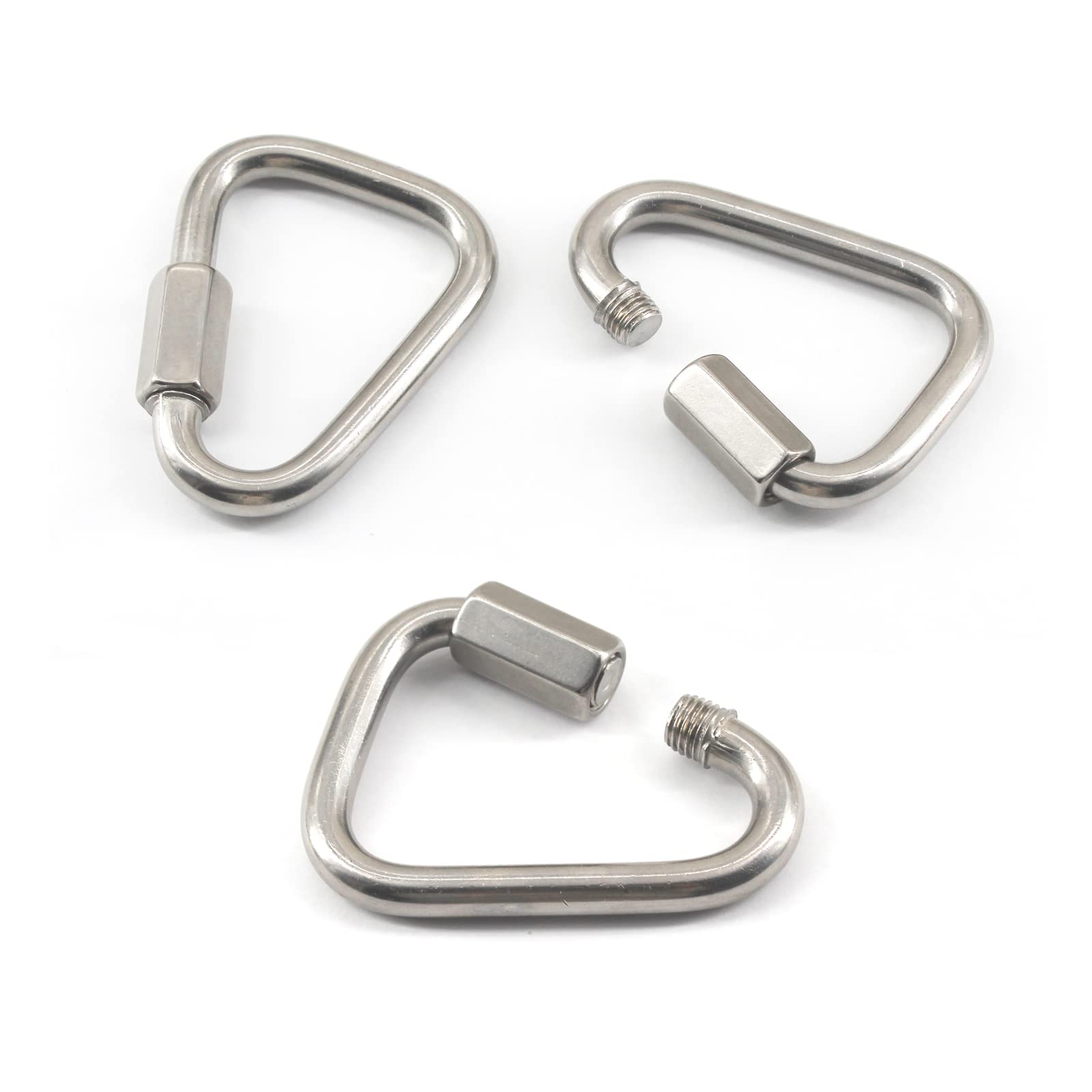 (3 Pieces) M8 Delta Quick Link 304 Stainless Steel Triangle Carabiner Heavy Duty Chain Connector Screw Lock Quicklink