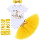 ODASDO It’s My 1st / 2nd / Half Birthday Outfit Baby Toddler Kid Princess Tutu Skirt Cake Smash Set 4pcs Party Clothes