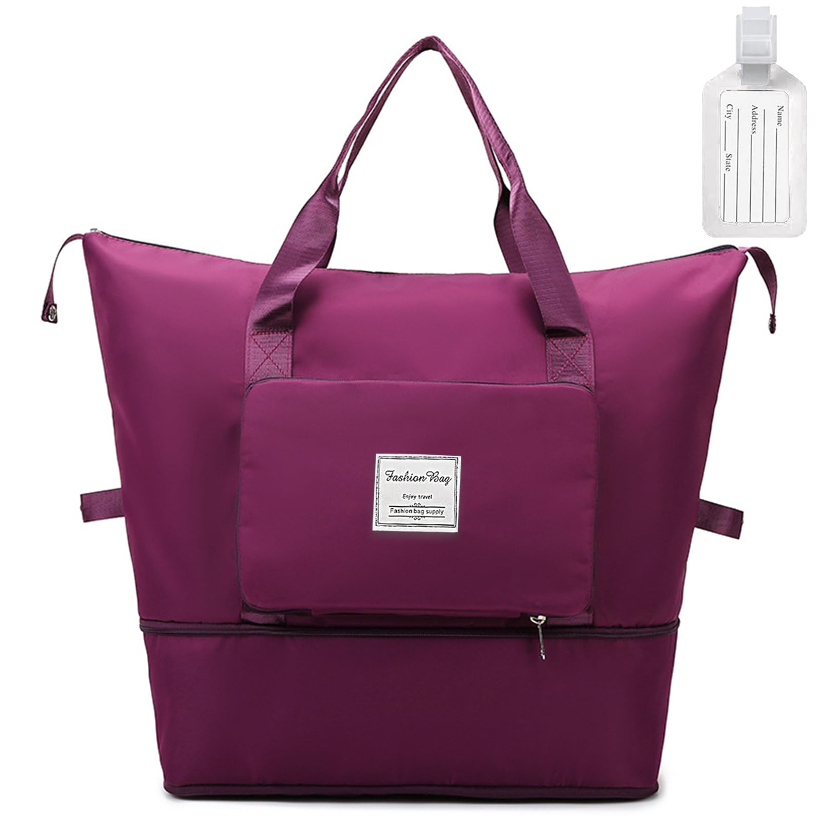 Travel Duffel Bag, Foldable Gym Bag Overnight Weekend Bags for Women, Lightweight Hospital Bag with Wet and Dry Separation, Large Holdall Cabin Bag for Sports and Travel - Purple