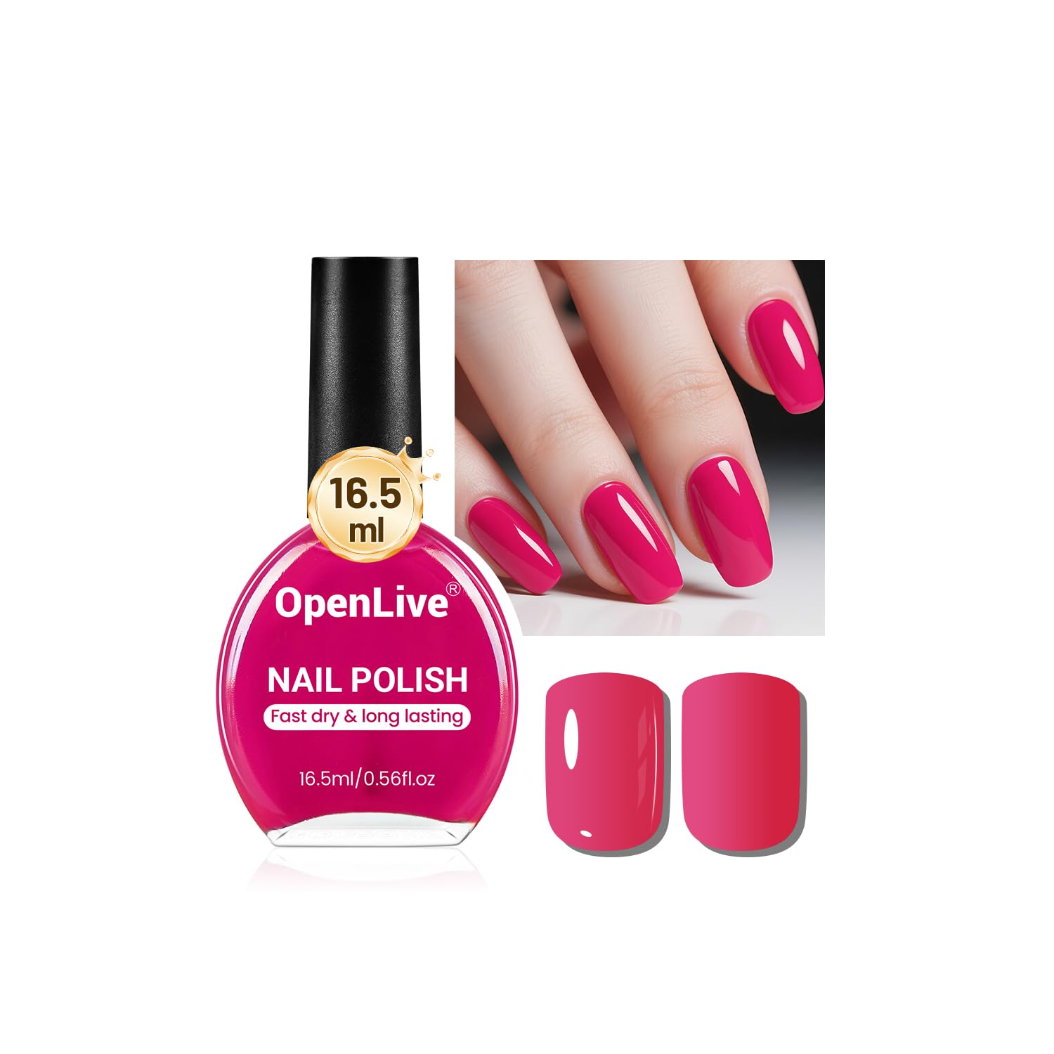 Photo 1 of OpenLive 16.5ml Rose Red Nail Polish Large Volume Quick Dry Nail Polish, Long Lasting Shine, Fingernail Toenail Nail Art DIY Home Travel Nail Art Gift