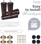 Btowin 5 inch Solid Wood Furniture Legs 4Pcs Wenge Tapered with 5/16 Inch view 4