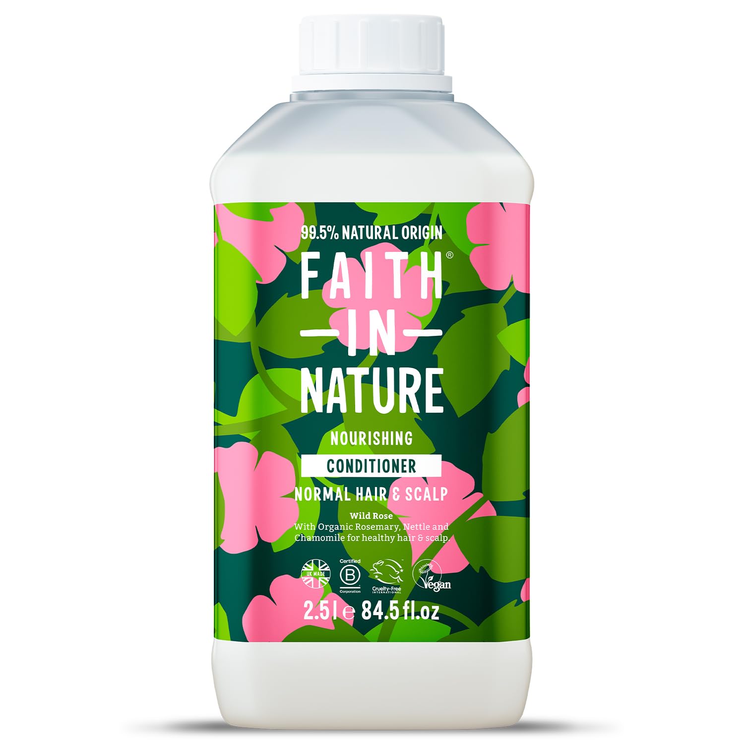 Faith In Nature Natural Wild Rose Conditioner, Nourishing for Normal Hair & Scalp, Vegan & Cruelty Free, No SLS, Silicones or Parabens, 2.5L Refill
