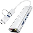 Acer USB C to Ethernet Adapter, 4-in-1 USB-A/C Hub with 3 USB-A 3.1 & 1Gbps RJ45 Networks, USB-C to LAN Adapter for MacBook Pro Air, Surface, Chromebook, Acer, Laptop, and More