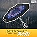 Inverted Umbrella with Reverse Folding Self Standing Design, Large 8 Panel Double Layer Windproof, UV Protection, Hands Free C-Hook Handle, Drip Free Travel Sized (Blue Flowers)