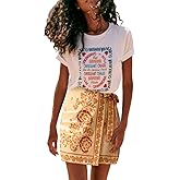 Talakeno Womens Summer Floral Wrap Short Skirt Tie Side High Waist A Line Beach Vacation Boho Mini Skirt