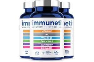 IMMUNETI NUTRITION Immuneti Advanced Immune Support – Doctor Formulated 6-in-1 Daily Immunity Supplement – Made in USA – With Vitamin C, D3, Zinc, Elderberry, Garlic & Echinacea - Vital Nutrients & Antioxidants (3)