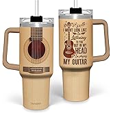 SANDJEST Guitarist Gifts for Men, 40oz Stainless Steel Insulated Coffee Tumbler with Lid & Straw, Travel Cup Gift for Musician Guitar Player, Christmas Birthday