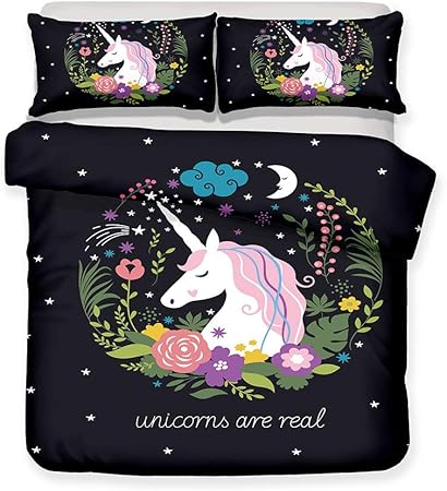 Parure De Lit Licorne Arc En Ciel Fleur Manga Rose Blanc