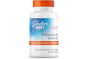 Doctor's Best Vitamin D3 5,000 IU for Healthy Bones, Teeth, Heart and Immune Support, Non-GMO, Gluten-Free, Soy Free, 360 Cou