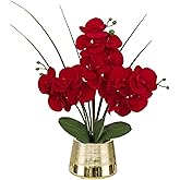 Artificial Red Phalaenopsis Orchid Flower Arrangements Faux Orchid Flower in Gold Pot Orchids Centerpiece for Dining Room Table