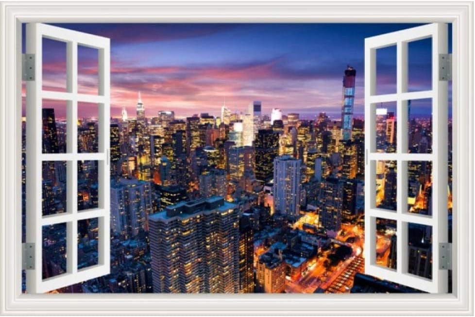 3D Gefälschte Fenster Wandaufkleber, Nacht Stadt Landschaft Aufkleber
