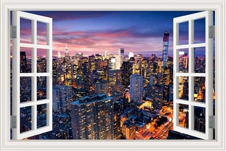 3D Gefälschte Fenster Wandaufkleber, Nacht Stadt Landschaft Aufkleber