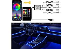 QVEVDACAR Interior Car Lights with Wireless APP and Remote Control, 5 in 1 RGB Ambient Lighting Kit with 236 inches Fiber Optic, 16 Million Colors Car Neon Strip with Music Mode