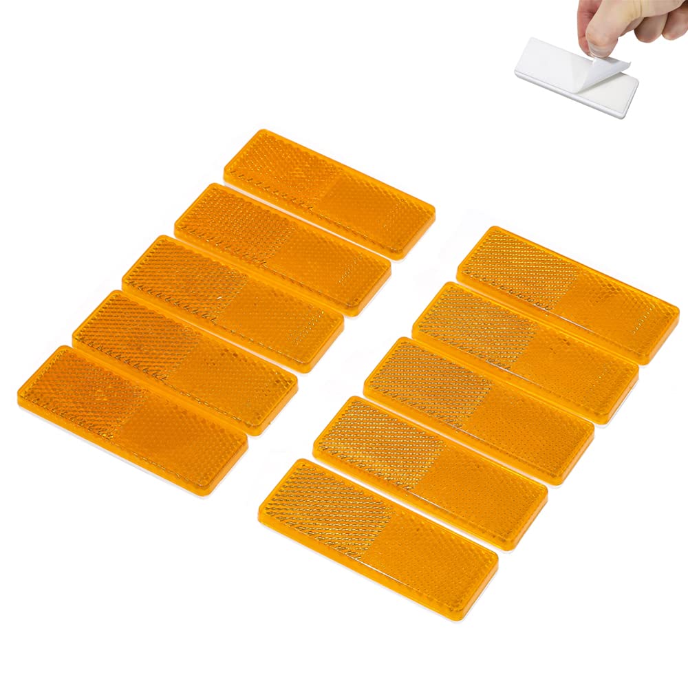 TAEUYYM 10 x Trailer Rectangular Self Adhesive Yellow Reflectors, Reflective Rectangular for Gate Posts, Rectangular Self Adhesive Rear Reflectors, for RV Truck Trailer Tractor Gate Reflectors(Yellow)