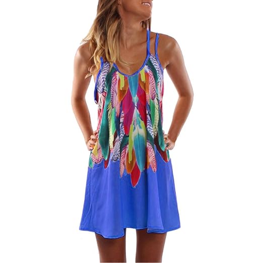 VEMOW Heißer Verkauf Elegante Damen Frauen Sommer Boho Casual Gedruckt Maxi Party Cocktail Strand O-Ausschnitt Spaghetti Stra