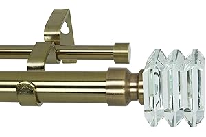 Meriville 1-Inch Diameter Lione Telescoping Double Window Treatment Curtain Rod, Crystal Finial, 48-Inch to 84-Inch, Antique Brass