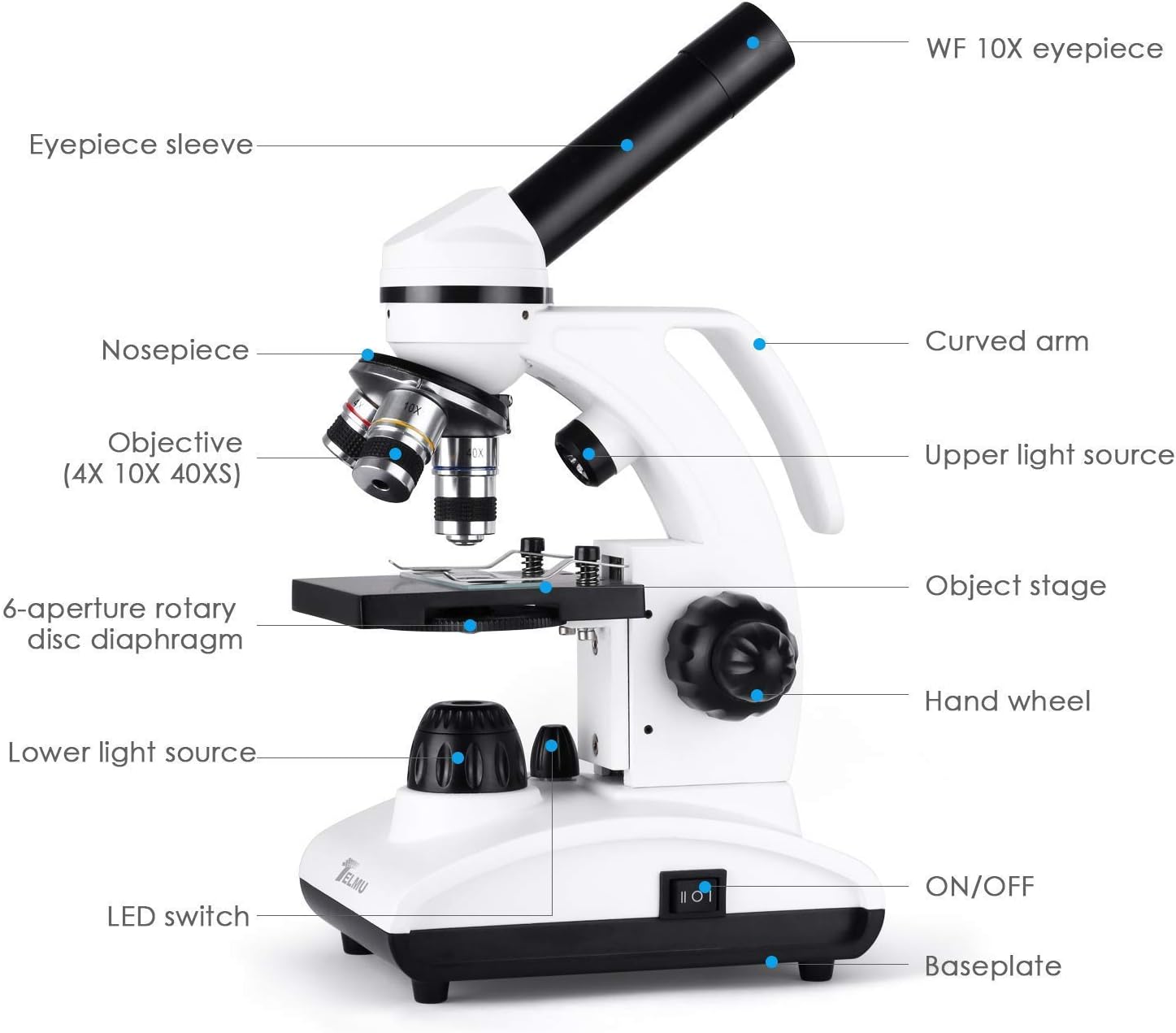 TELMU Microscope 40X1000X Compound Monocular Microscopes with Handle