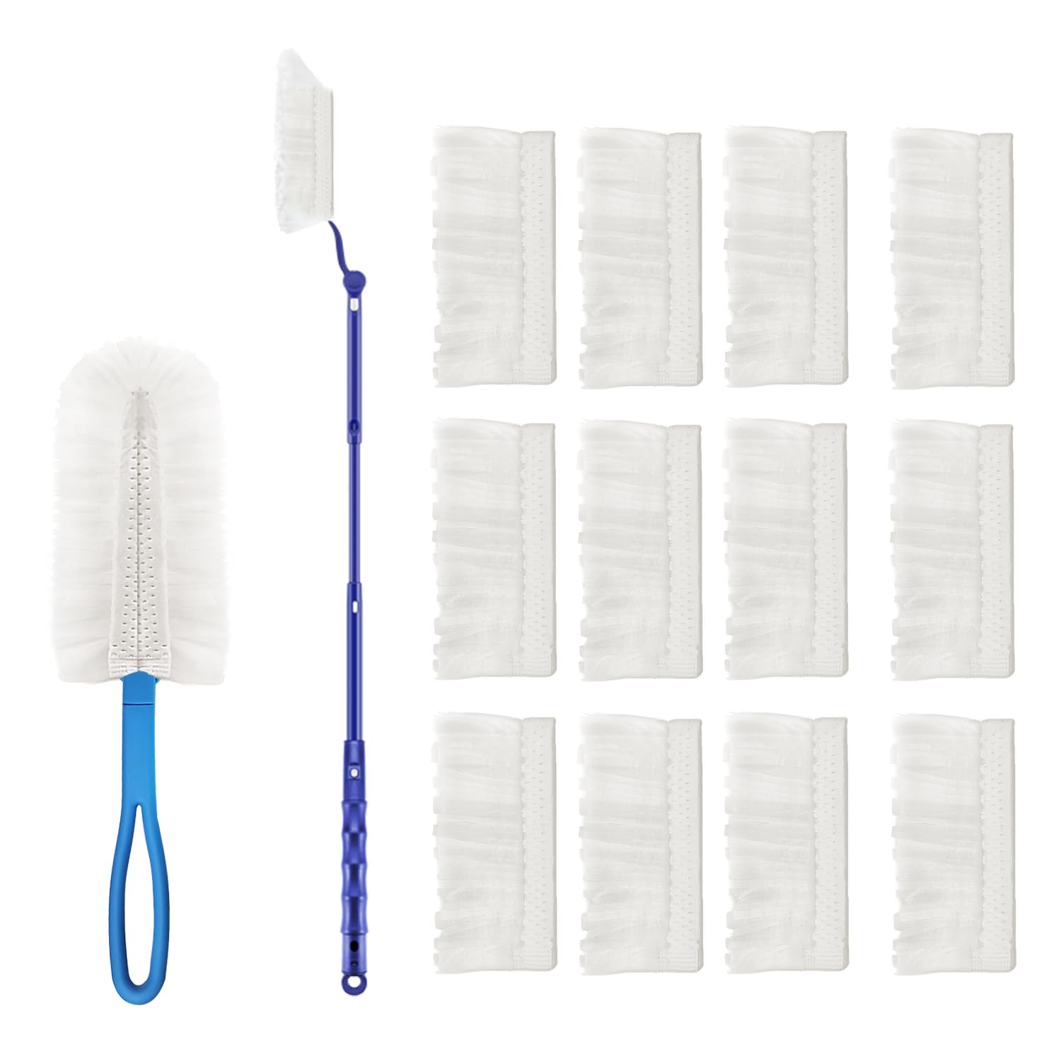 JEBBLAS Fluffy Dusters Kits Extendable Flash Dust Magnet Disposabel Gap Cleaning Duster for Household, Office, Car, 2 Handles With 12 Duster Refills